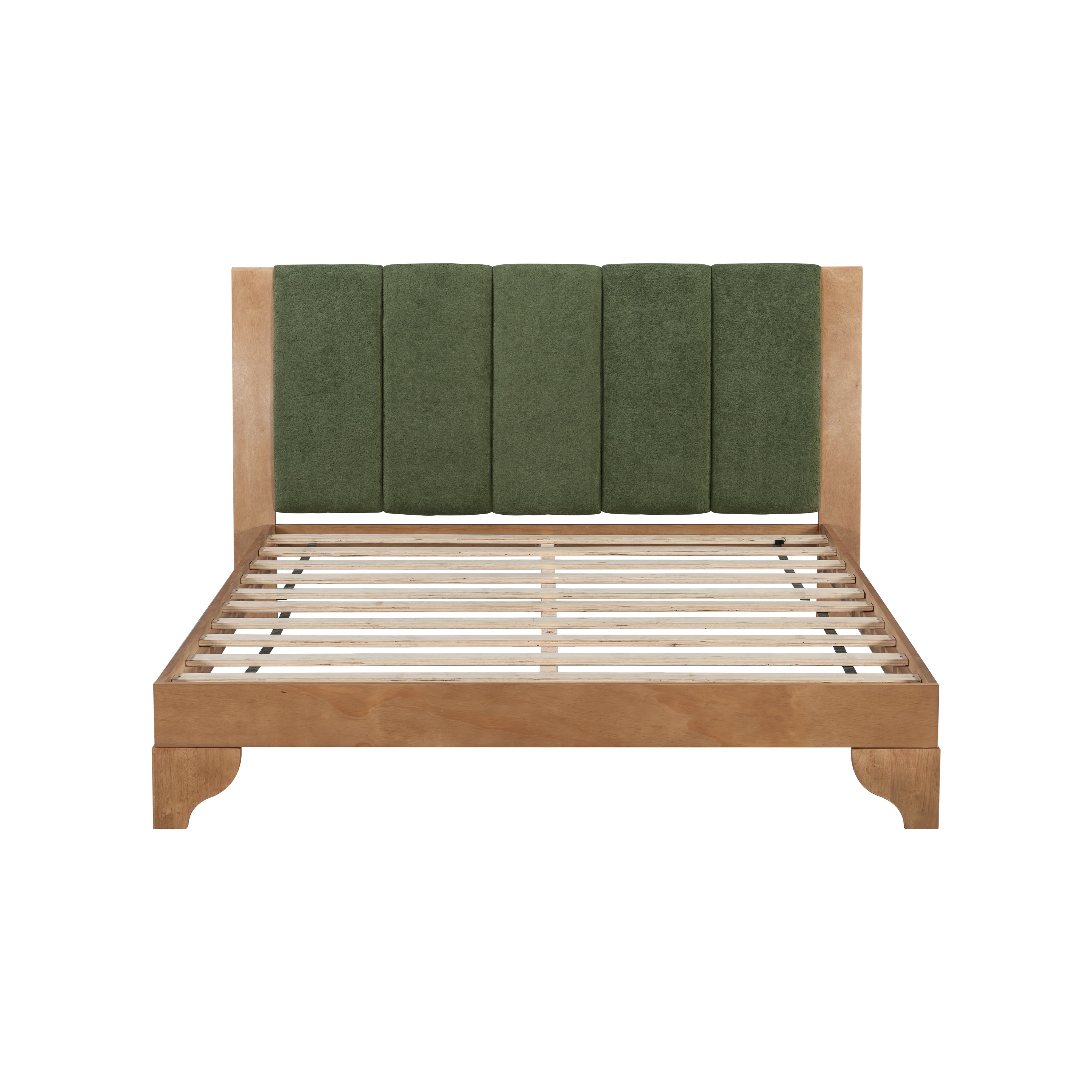 Premium Pine Wood Queen Bed Frame,Queen Size Bed Frame with Headboard Included,Mid Century Modern Bed,Natural&Green Color Bed Frame