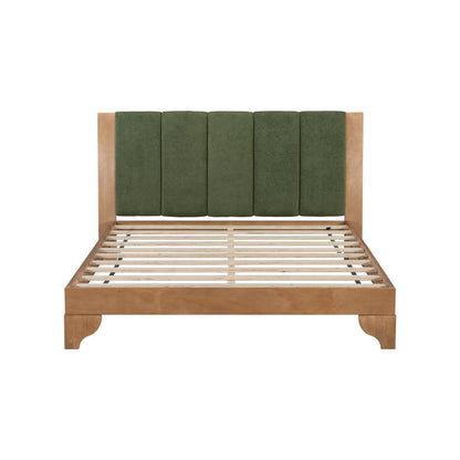 Premium Pine Wood Queen Bed Frame,Queen Size Bed Frame with Headboard Included,Mid Century Modern Bed,Natural&Green Color Bed Frame