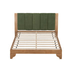 Premium Pine Wood Queen Bed Frame,Queen Size Bed Frame with Headboard Included,Mid Century Modern Bed,Natural&Green Color Bed Frame