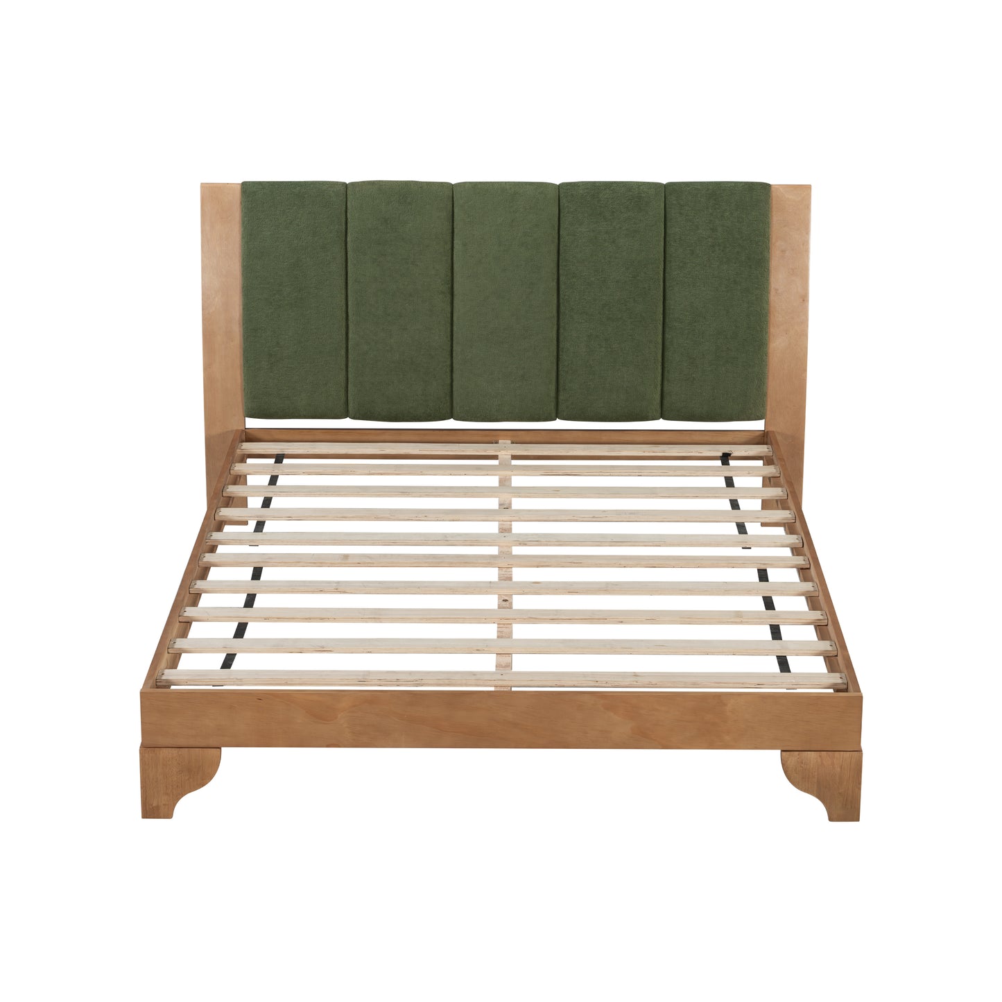 Premium Pine Wood Queen Bed Frame,Queen Size Bed Frame with Headboard Included,Mid Century Modern Bed,Natural&Green Color Bed Frame