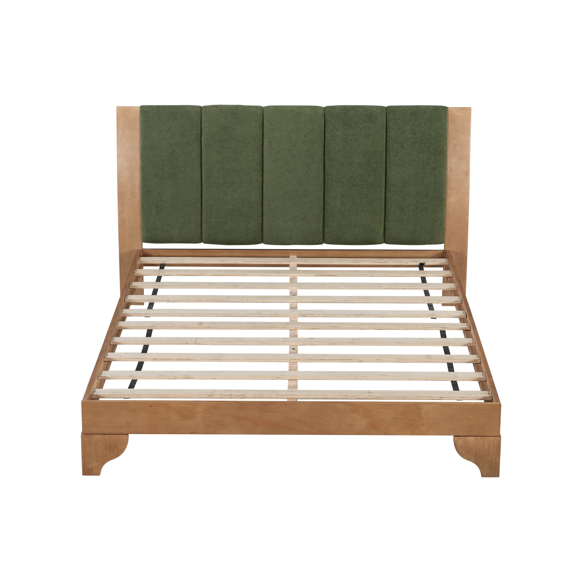 Premium Pine Wood Queen Bed Frame,Queen Size Bed Frame with Headboard Included,Mid Century Modern Bed,Natural&Green Color Bed Frame