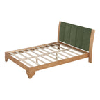 Premium Pine Wood Queen Bed Frame,Queen Size Bed Frame with Headboard Included,Mid Century Modern Bed,Natural&Green Color Bed Frame