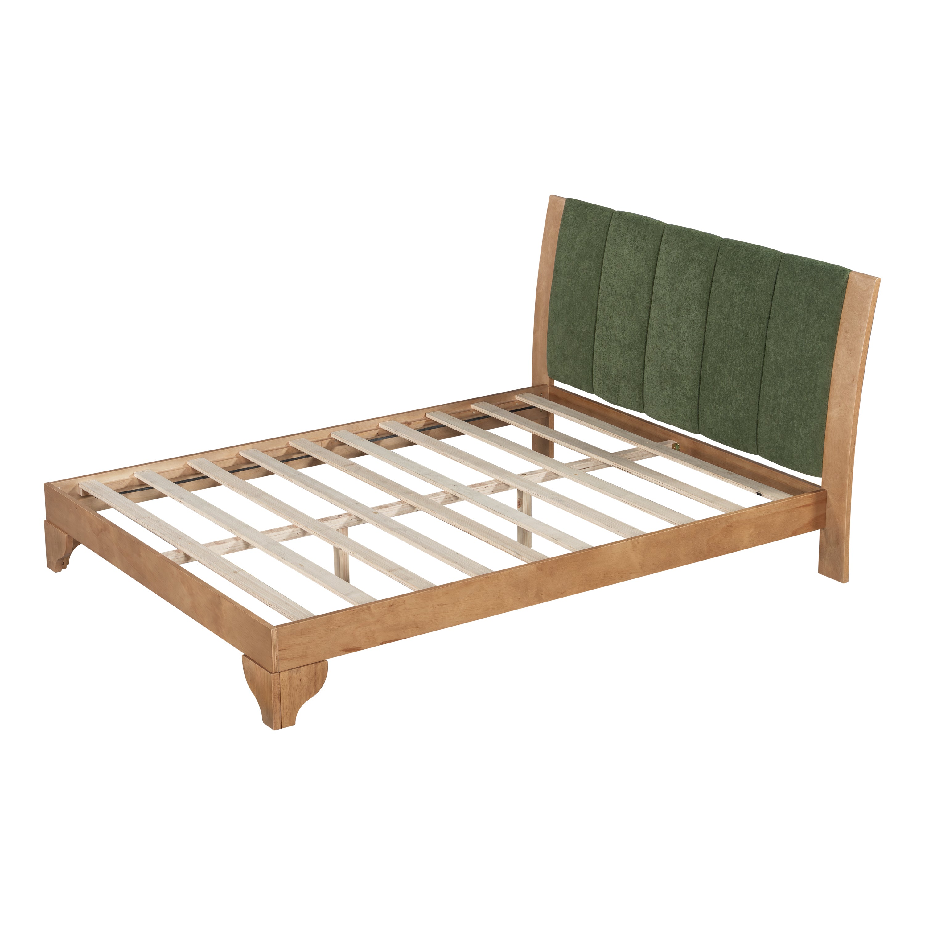 Premium Pine Wood Queen Bed Frame,Queen Size Bed Frame with Headboard Included,Mid Century Modern Bed,Natural&Green Color Bed Frame