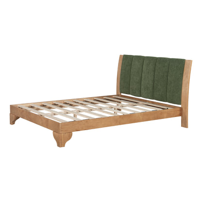Premium Pine Wood Queen Bed Frame,Queen Size Bed Frame with Headboard Included,Mid Century Modern Bed,Natural&Green Color Bed Frame