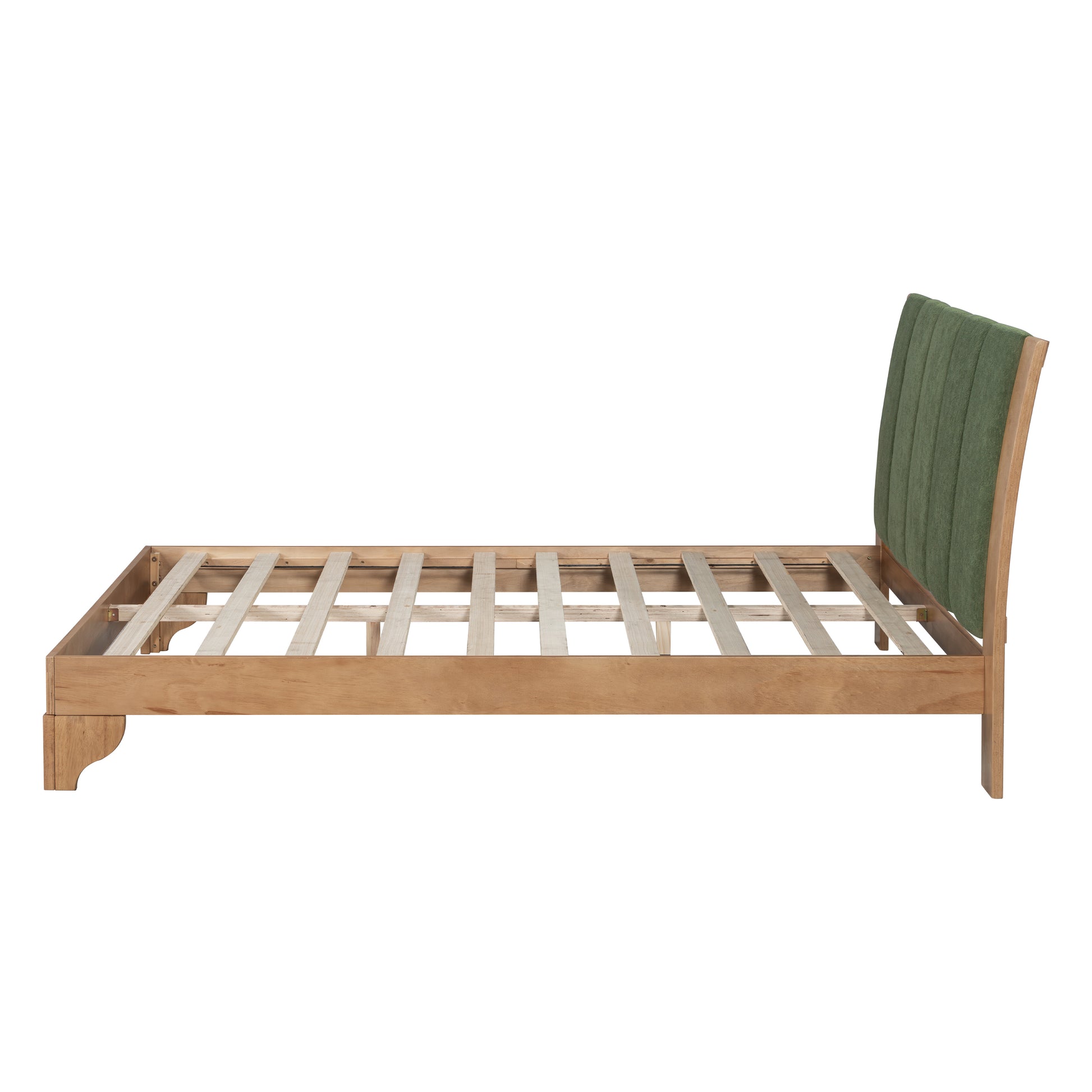 Premium Pine Wood Queen Bed Frame,Queen Size Bed Frame with Headboard Included,Mid Century Modern Bed,Natural&Green Color Bed Frame