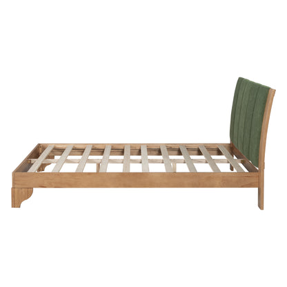 Premium Pine Wood Queen Bed Frame,Queen Size Bed Frame with Headboard Included,Mid Century Modern Bed,Natural&Green Color Bed Frame