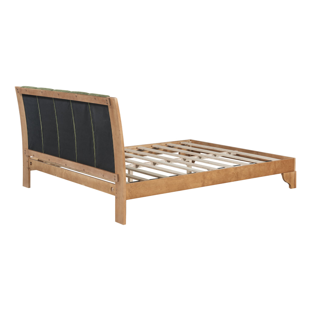Premium Pine Wood Queen Bed Frame,Queen Size Bed Frame with Headboard Included,Mid Century Modern Bed,Natural&Green Color Bed Frame