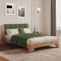 Premium Pine Wood Queen Bed Frame,Queen Size Bed Frame with Headboard Included,Mid Century Modern Bed,Natural&Green Color Bed Frame