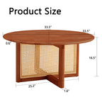 A natural and elegant deep red wooden coffee table with artificial rattan decorations, perfect for a fashionable living room and comfortable tea drinking time