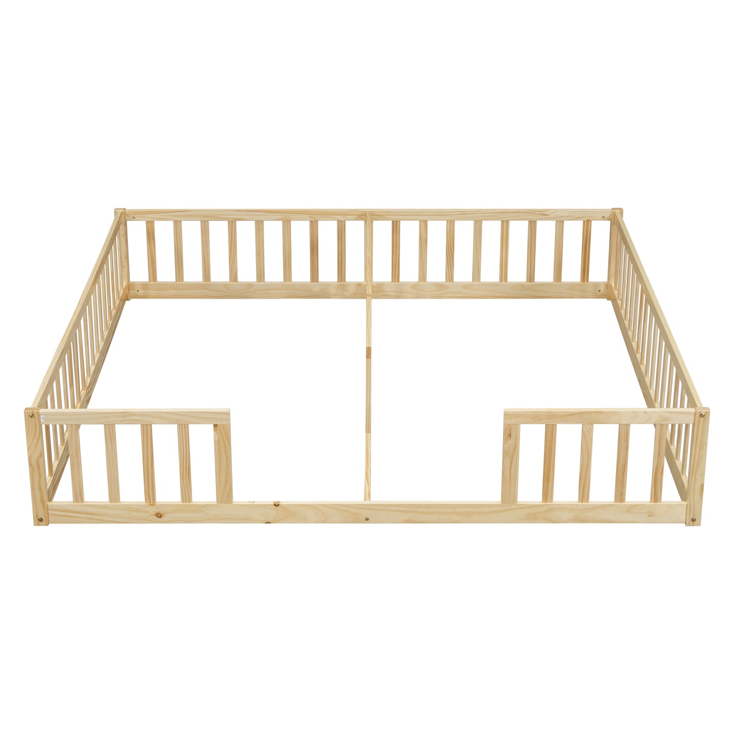 Double Twin Floor Bed with Fence, Guardrails, without door, Natural