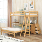 Twin over Full Bunk Bed with Built-in Desk and Three Drawers,Natural(old sku: SM000709AAD)