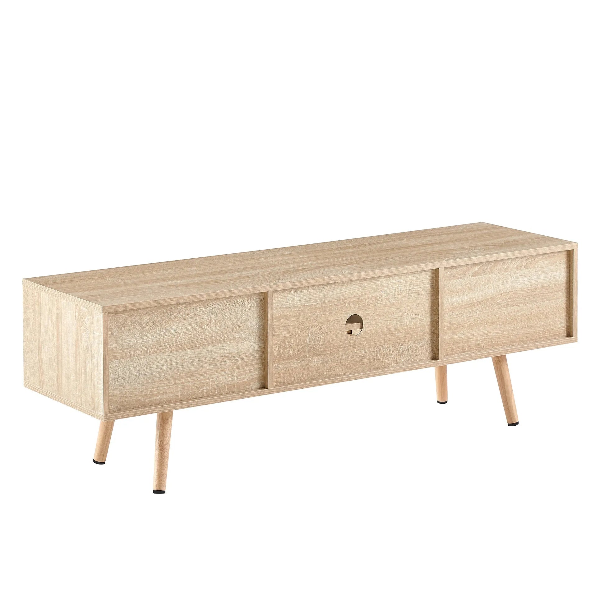 55.12" Rattan TV cabinet, double sliding doors for storage, adjustable shelf, solid wood legs, TV console for living room ,natural - Groovy Boardz