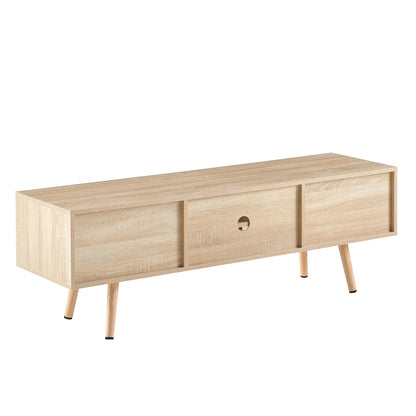 55.12" Rattan TV cabinet, double sliding doors for storage, adjustable shelf, solid wood legs, TV console for living room ,natural - Groovy Boardz