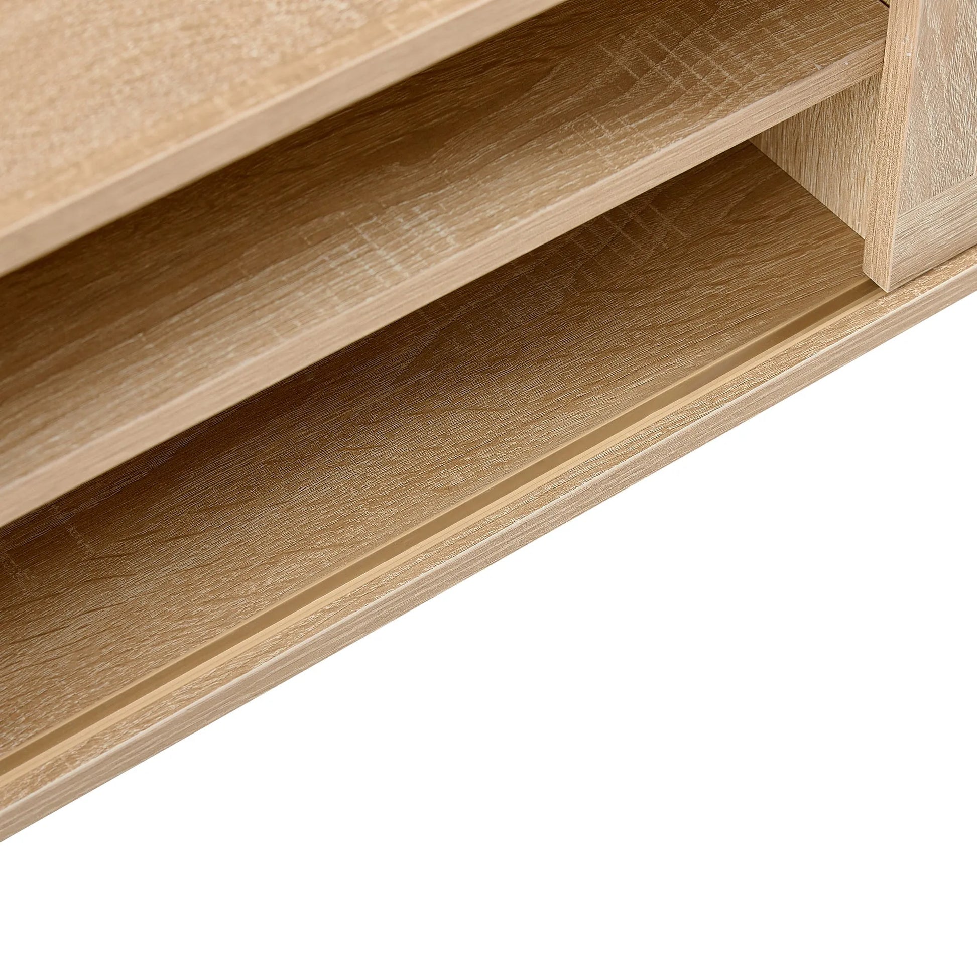 55.12" Rattan TV cabinet, double sliding doors for storage, adjustable shelf, solid wood legs, TV console for living room ,natural - Groovy Boardz