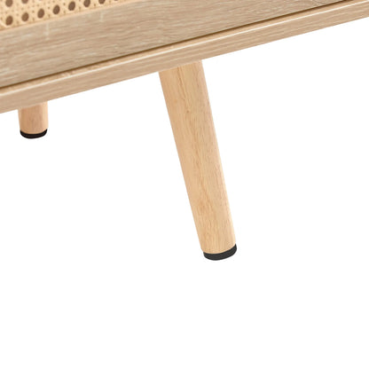 55.12" Rattan TV cabinet, double sliding doors for storage, adjustable shelf, solid wood legs, TV console for living room ,natural - Groovy Boardz