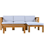 TOPMAX Outdoor Backyard Patio Wood 5-Piece Sectional Sofa Seating Group Set with Cushions, Natural Finish+ Gray Cushions