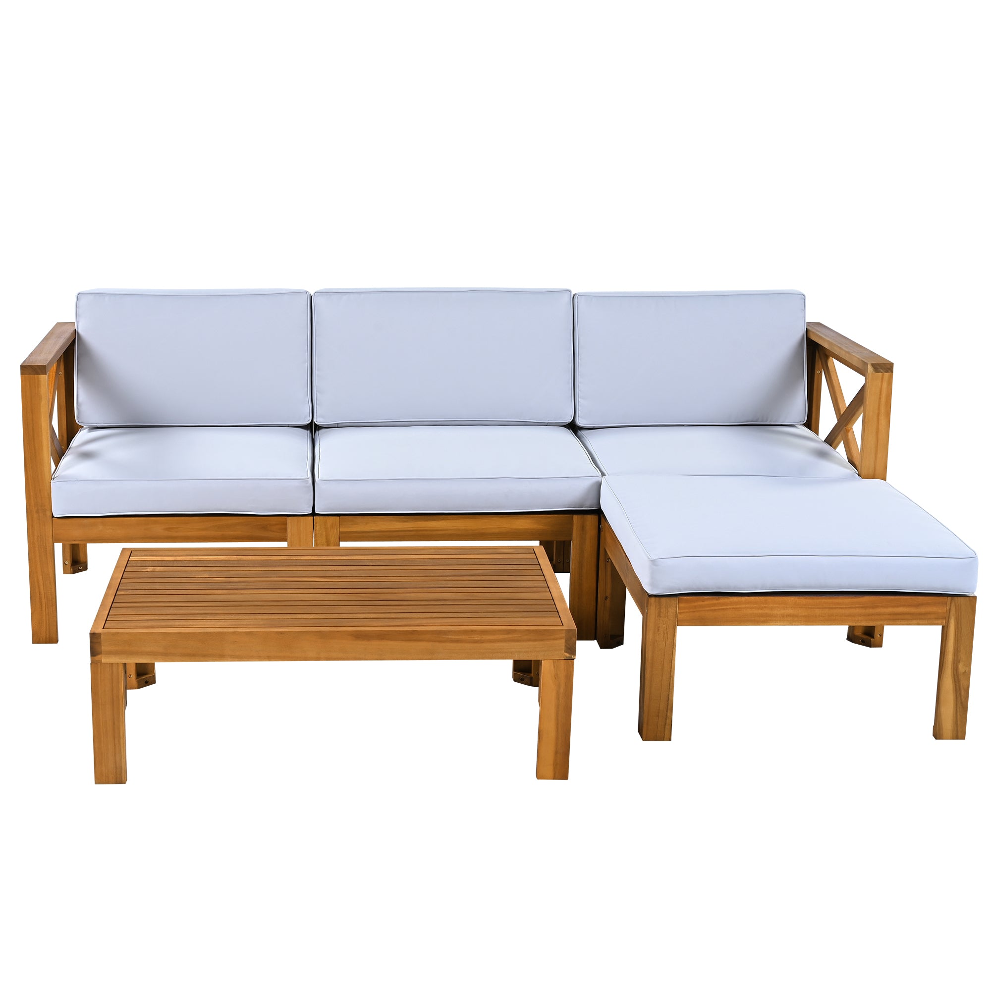 TOPMAX Outdoor Backyard Patio Wood 5-Piece Sectional Sofa Seating Group Set with Cushions, Natural Finish+ Gray Cushions