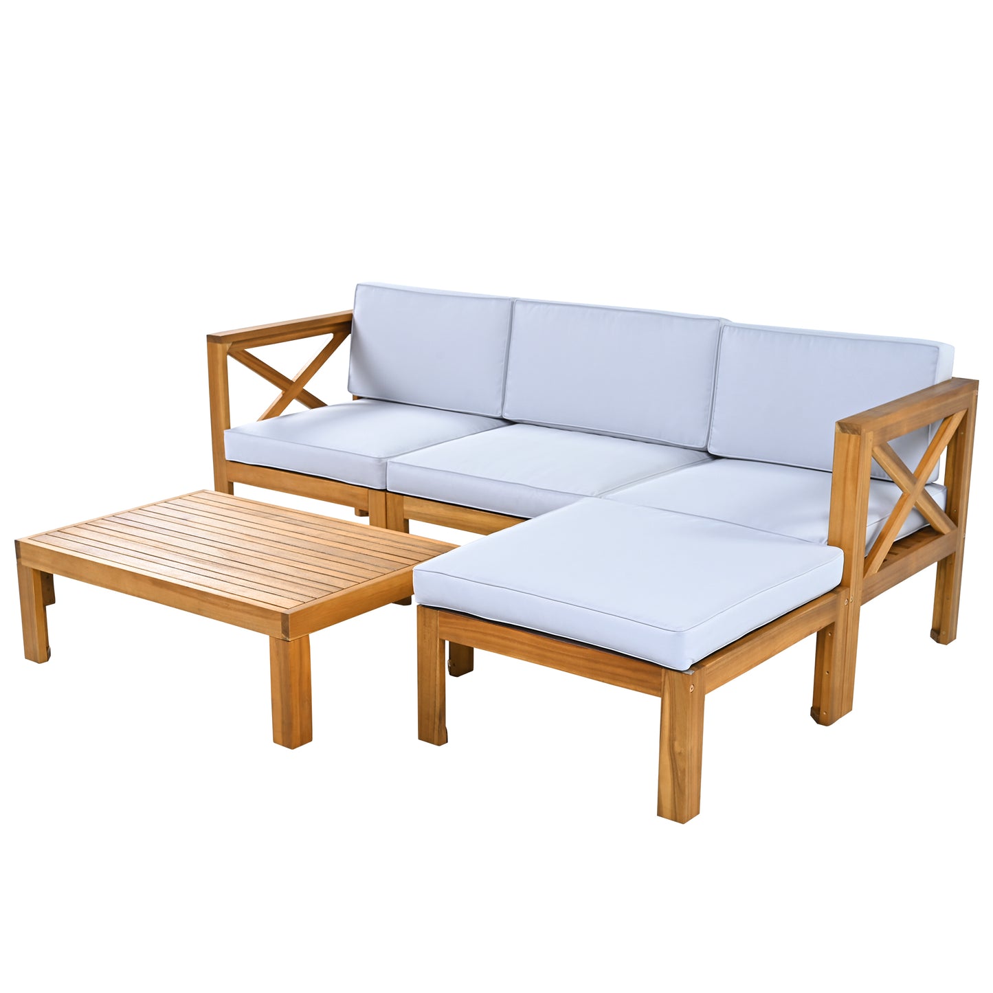 TOPMAX Outdoor Backyard Patio Wood 5-Piece Sectional Sofa Seating Group Set with Cushions, Natural Finish+ Gray Cushions