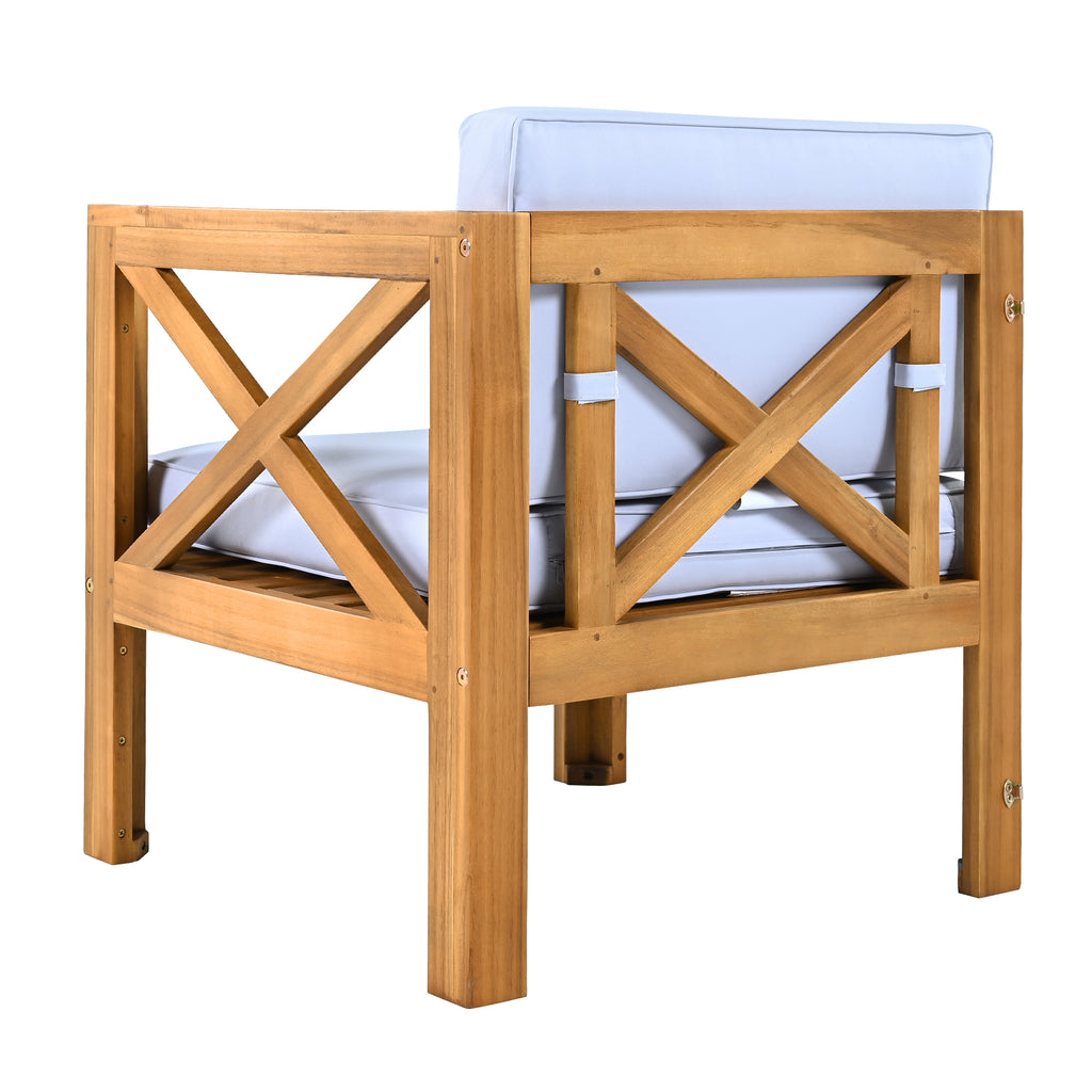 TOPMAX Outdoor Backyard Patio Wood 5-Piece Sectional Sofa Seating Group Set with Cushions, Natural Finish+ Gray Cushions