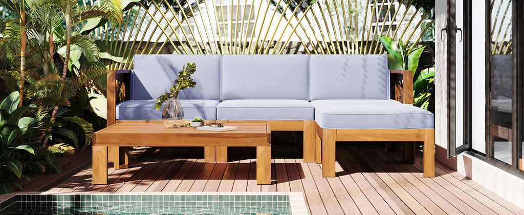 TOPMAX Outdoor Backyard Patio Wood 5-Piece Sectional Sofa Seating Group Set with Cushions, Natural Finish+ Gray Cushions