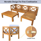 TOPMAX Outdoor Backyard Patio Wood 5-Piece Sectional Sofa Seating Group Set with Cushions, Natural Finish+ Gray Cushions
