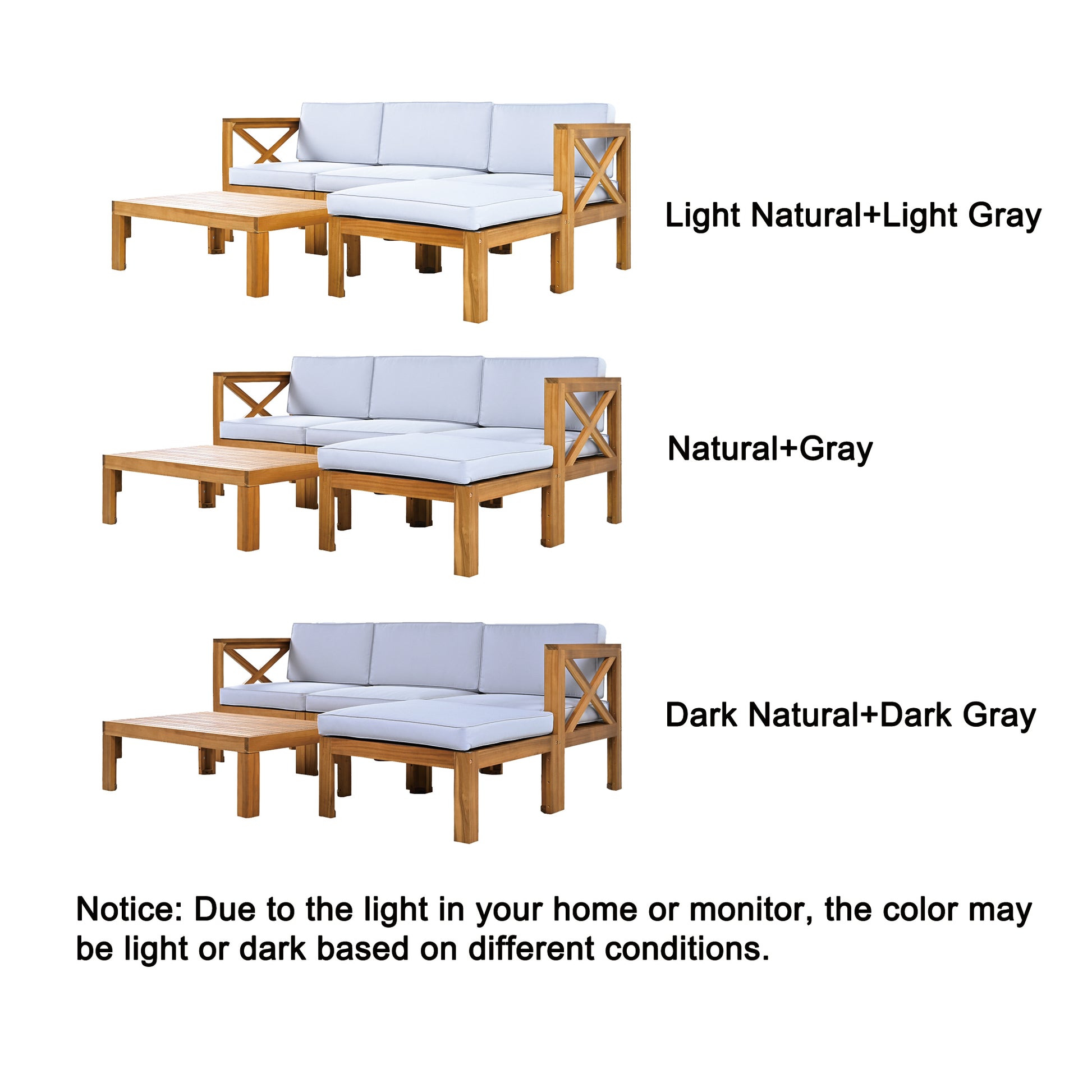 TOPMAX Outdoor Backyard Patio Wood 5-Piece Sectional Sofa Seating Group Set with Cushions, Natural Finish+ Gray Cushions