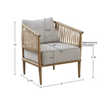 Arm Chair with Open Weave Jute Twine Rope Design in Natural Solid Wood Accent Chair