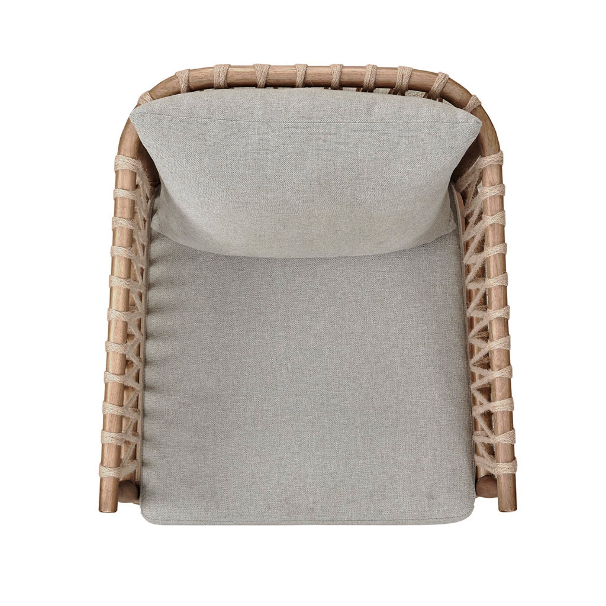 Arm Chair with Open Weave Jute Twine Rope Design in Natural Solid Wood Accent Chair