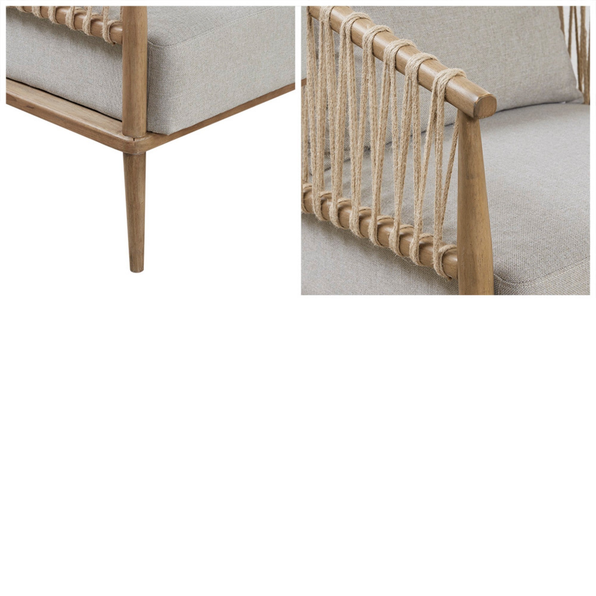 Arm Chair with Open Weave Jute Twine Rope Design in Natural Solid Wood Accent Chair