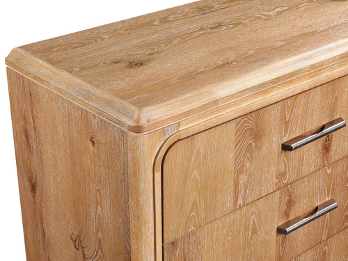 Natural Wood Finish Three-Drawer Contemporary Nightstand.