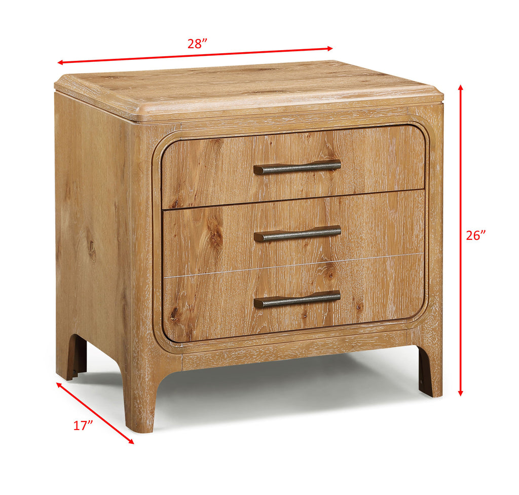 1pc Natural Wood Finish Three Drawer Nightstand Wooden Bedroom Furniture