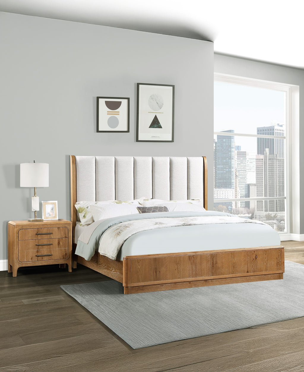 1pc Natural Wood Finish Three Drawer Nightstand Wooden Bedroom Furniture