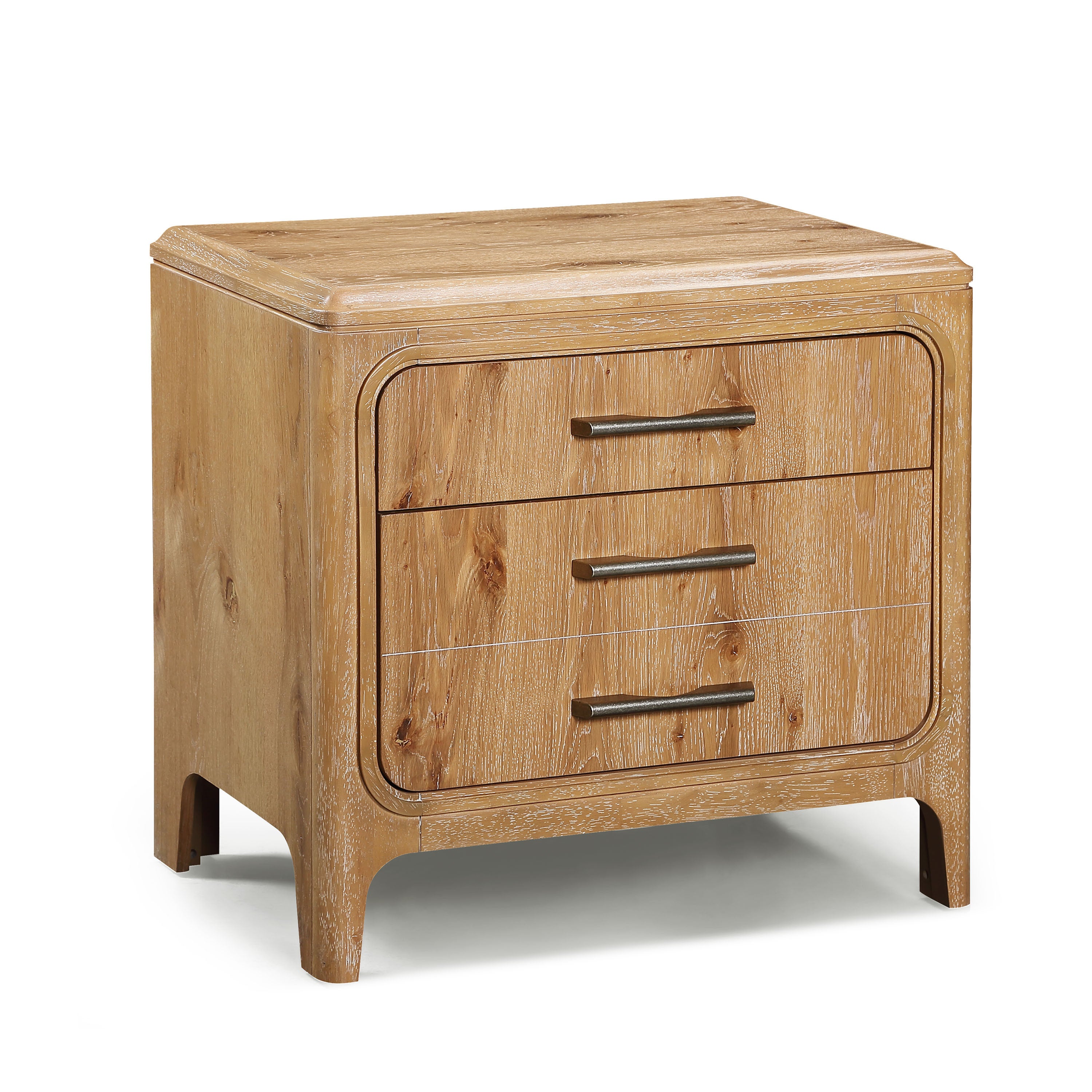 1pc Natural Wood Finish Three Drawer Nightstand Wooden Bedroom Furniture