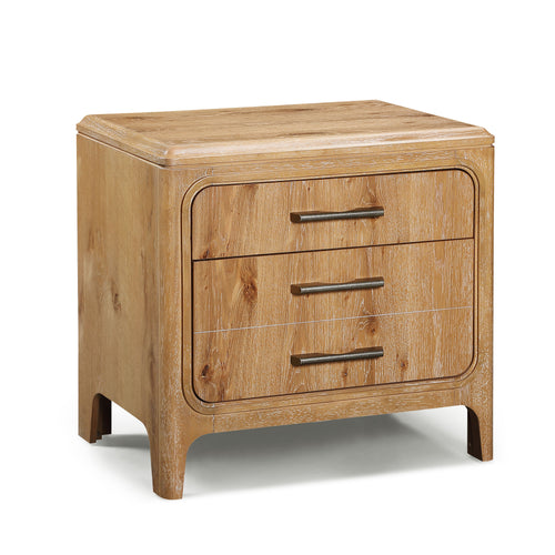 Natural Wood Finish Three-Drawer Contemporary Nightstand.