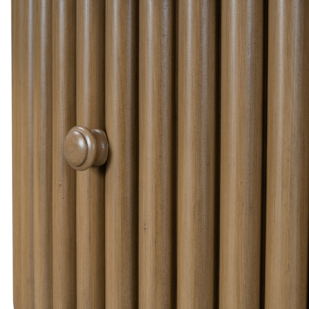 Round Coffee Table for Living Room in Natural, Farmhouse Coffee Table with a Drawer, Center Table with Vertical Slat Base in 30.5'