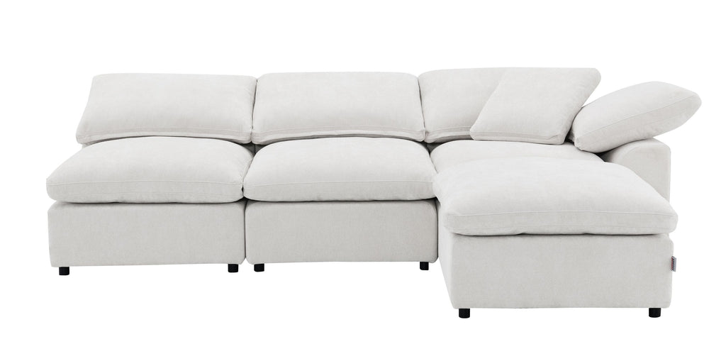 Naveen Ivory Linen 4Pcs Modular Sectional w/Ottoman