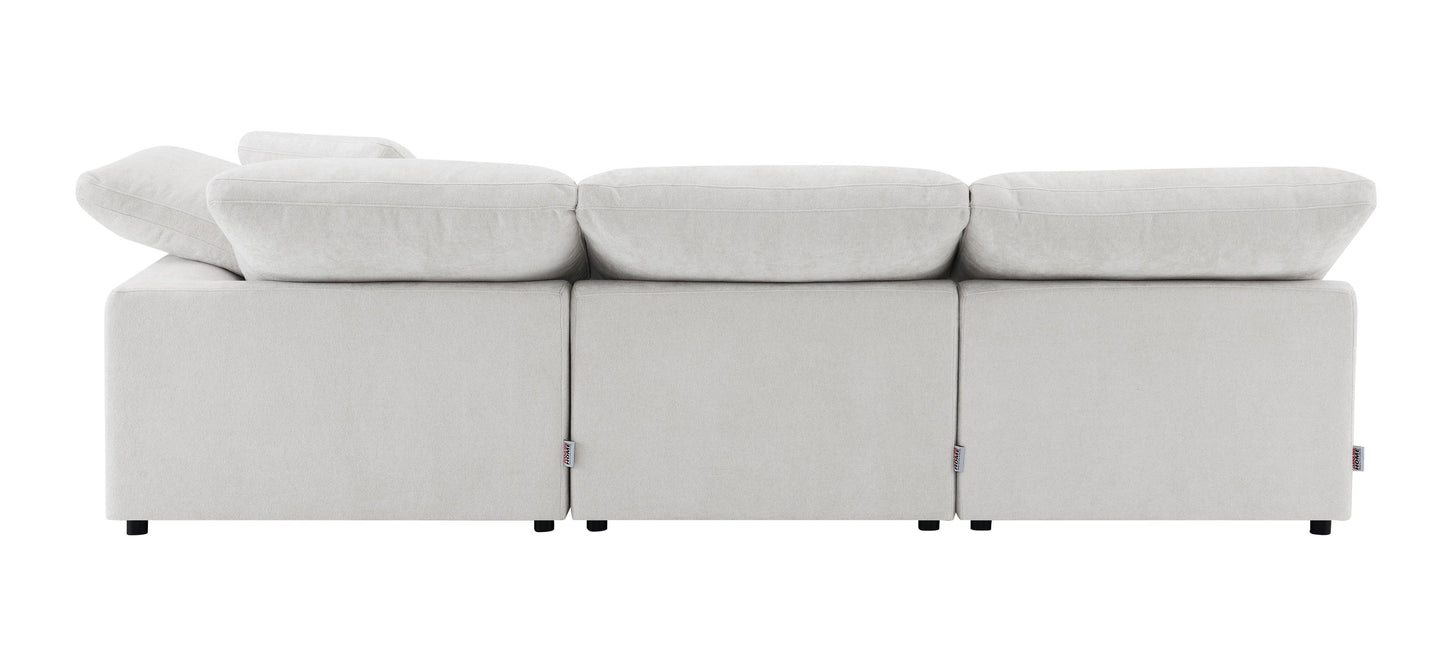 Naveen Ivory Linen 4Pcs Modular Sectional w/Ottoman