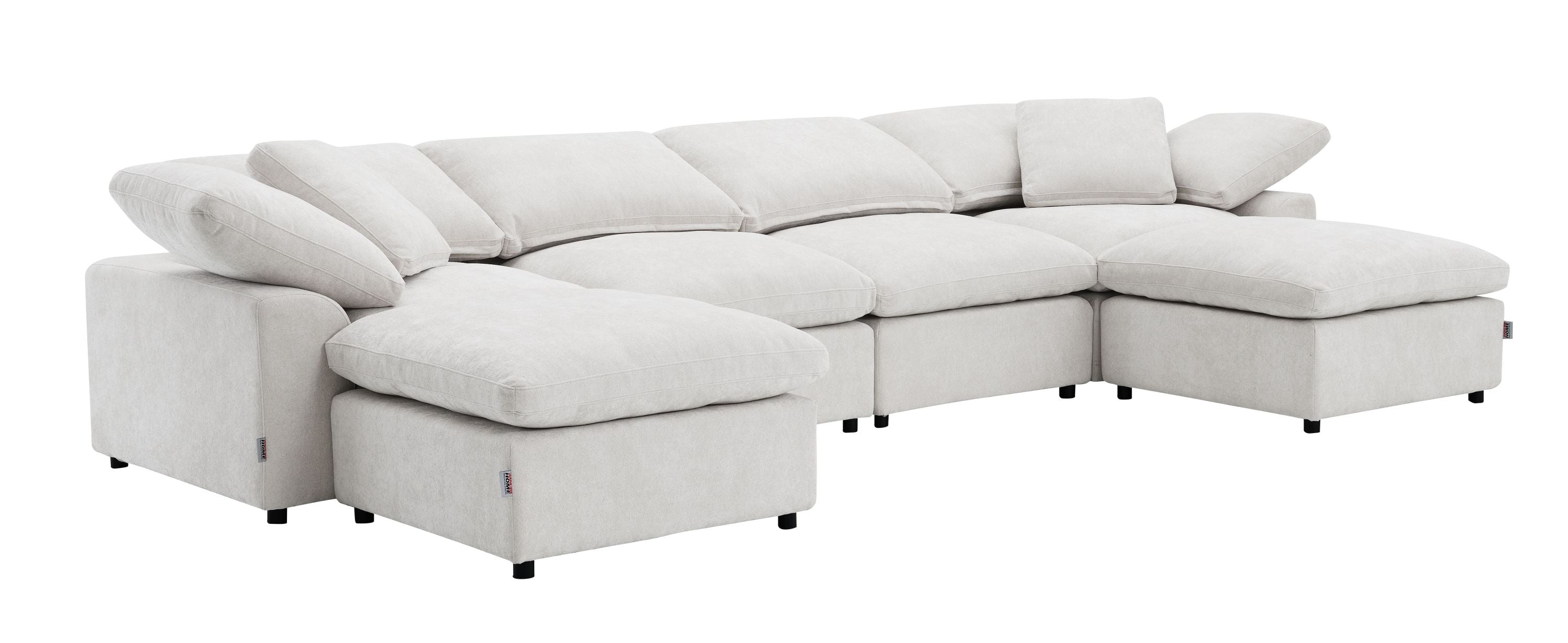 Naveen Ivory Linen 6Pcs Modular Sectional w/Ottoman