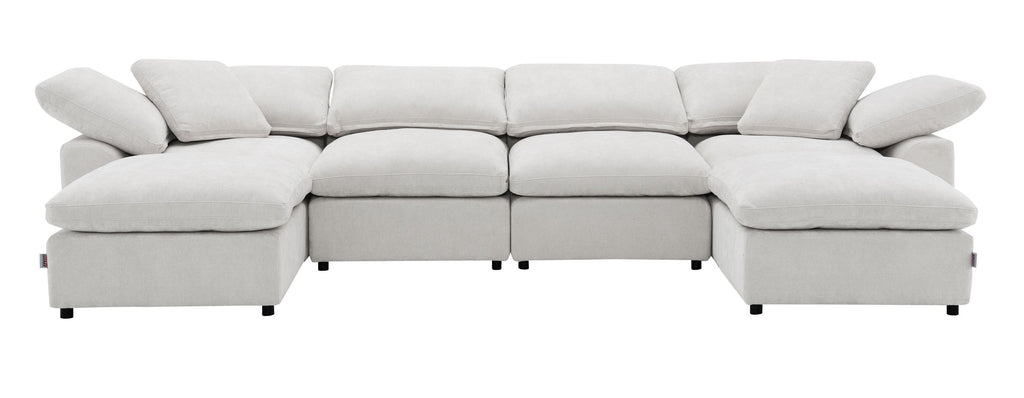 Naveen Ivory Linen 6Pcs Modular Sectional w/Ottoman