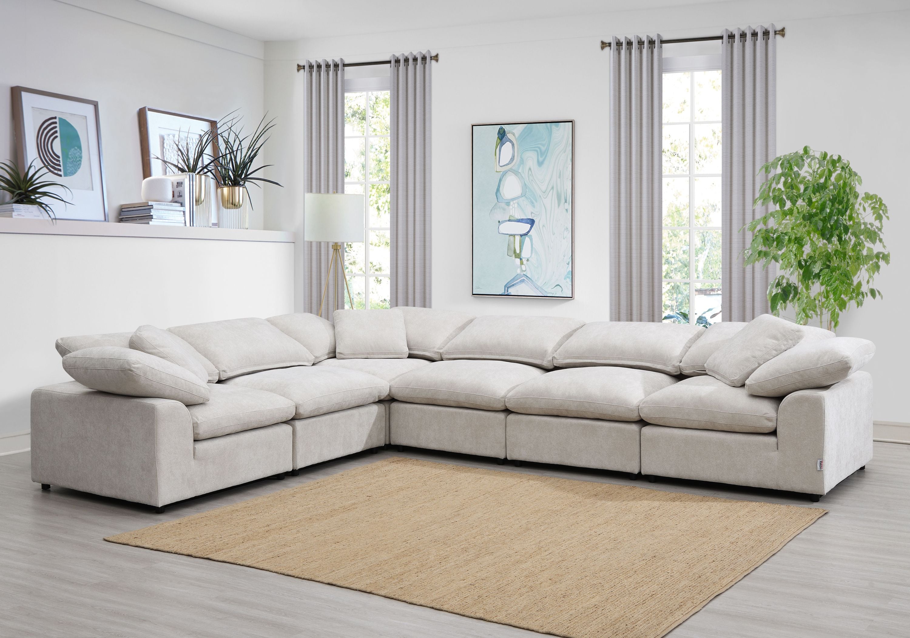 Naveen Ivory Linen 6Pcs Modular Sectional