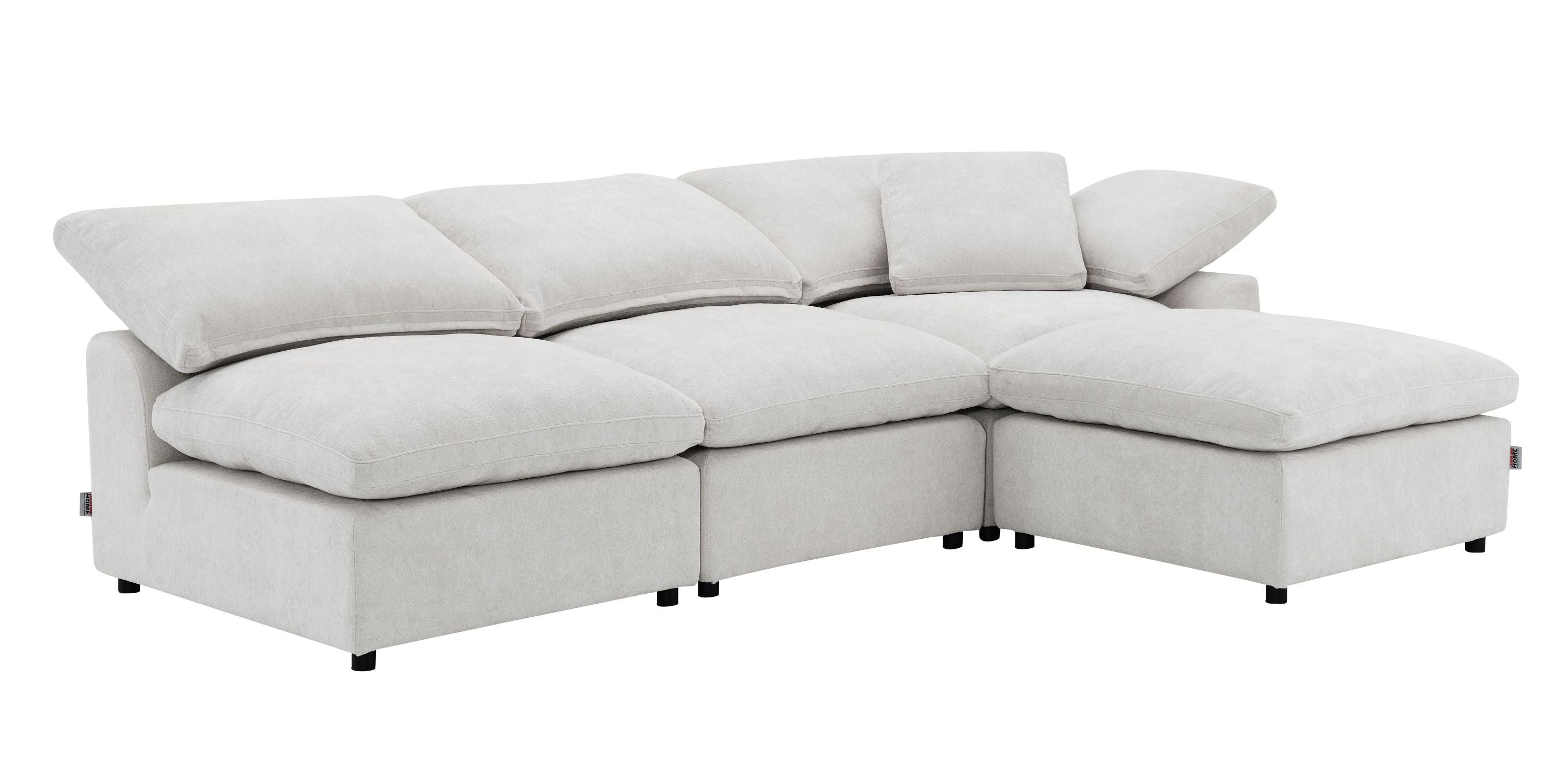 Naveen Ivory Linen 4Pcs Modular Sectional w/Ottoman