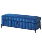 49.21' Wide Upholstered Velvet Storage Soft Bench Footstool Ottoman End of Bed with Metal Legs, Foot Rest for Living Room, Entryway and Bedroom, Black, Navy