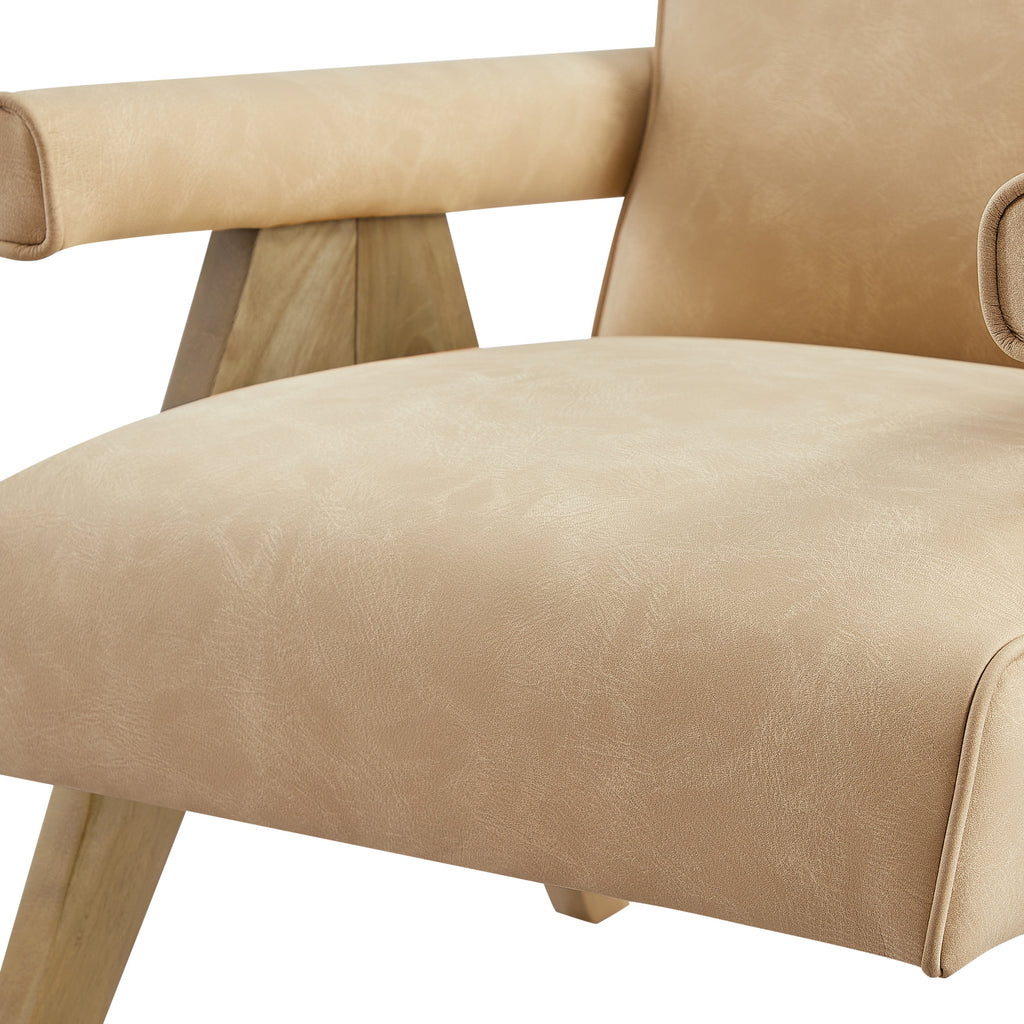 Nessi Modern Faux Leather Arm Chair in Sand with A-Frame Wood Legs Accent Chair