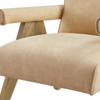 Nessi Modern Faux Leather Arm Chair in Sand with A-Frame Wood Legs Accent Chair