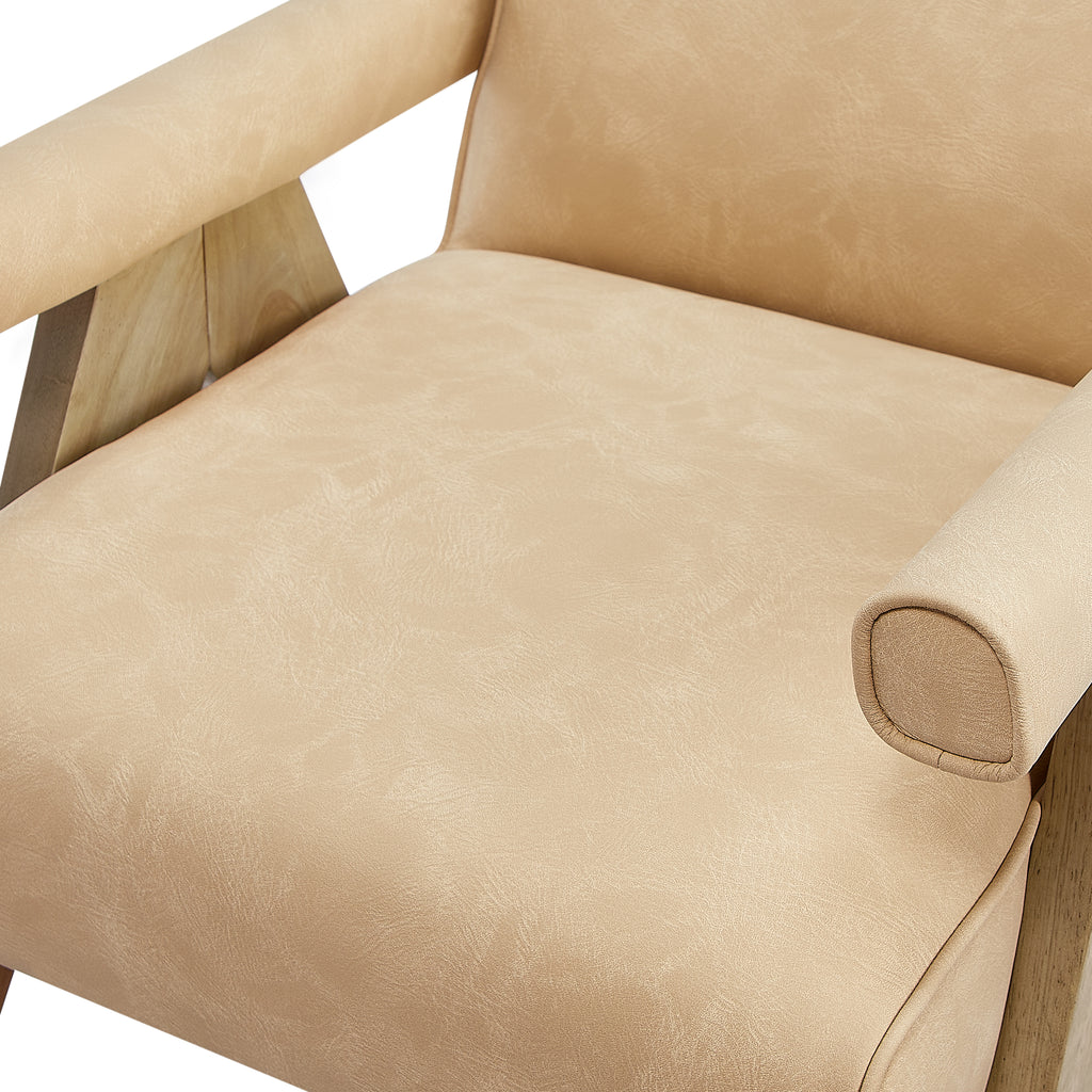 Nessi Modern Faux Leather Arm Chair in Sand with A-Frame Wood Legs Accent Chair
