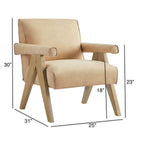 Nessi Modern Faux Leather Arm Chair in Sand with A-Frame Wood Legs Accent Chair