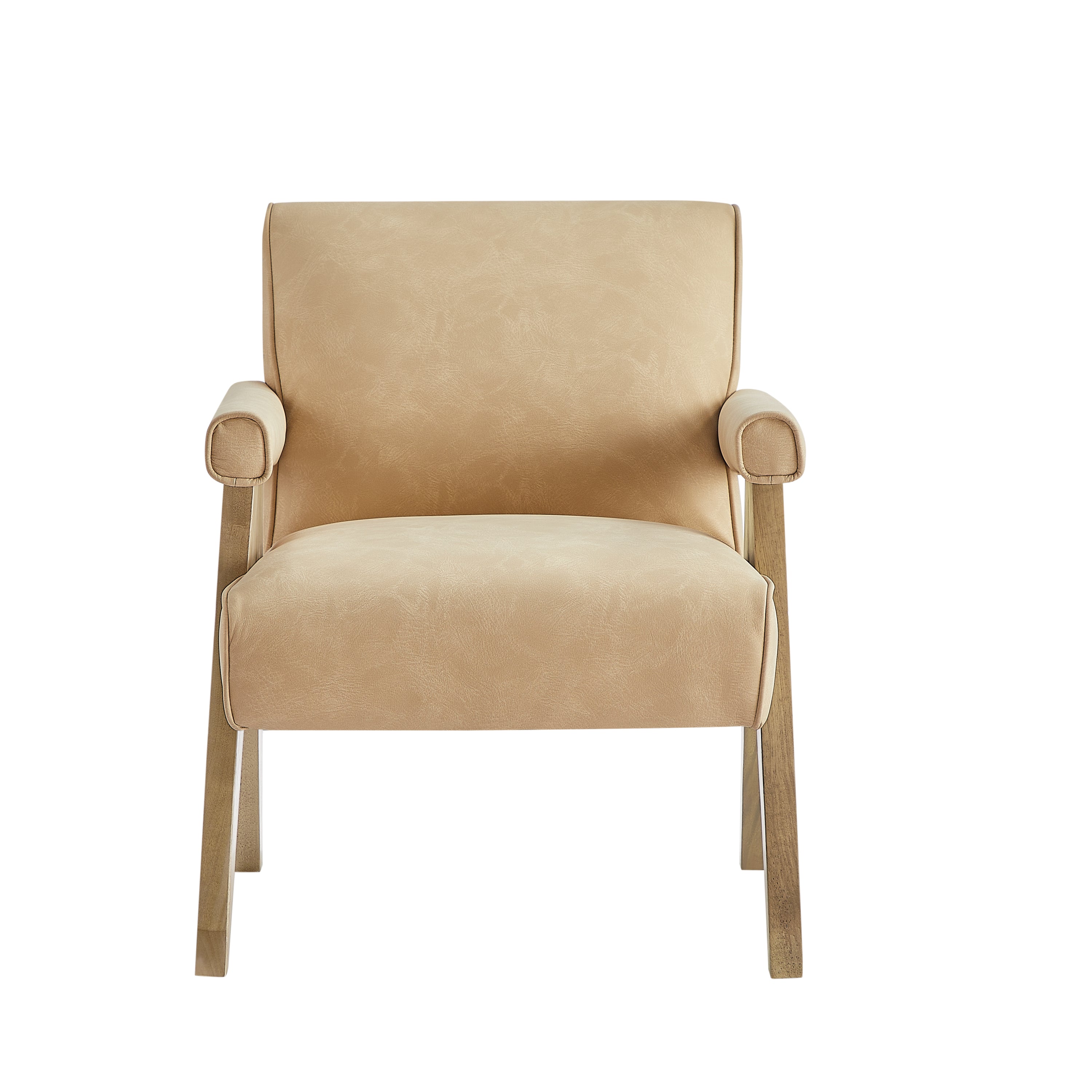 Nessi Modern Faux Leather Arm Chair in Sand with A-Frame Wood Legs Accent Chair