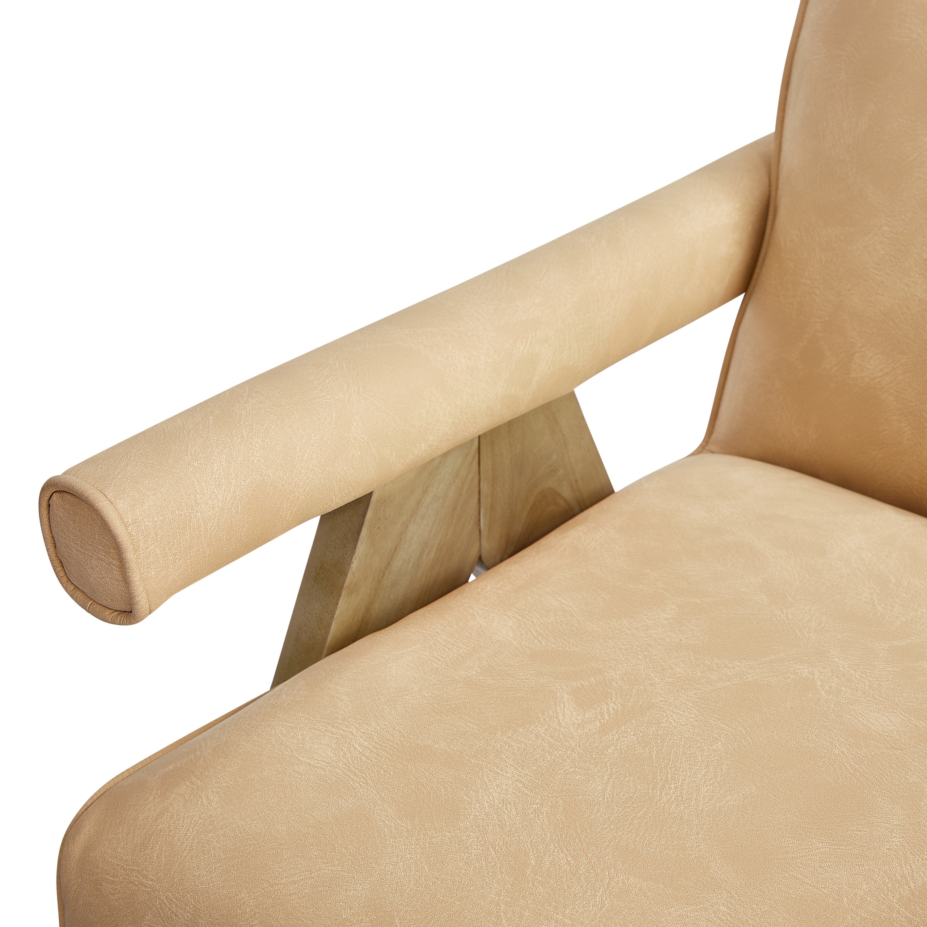 Nessi Modern Faux Leather Arm Chair in Sand with A-Frame Wood Legs Accent Chair