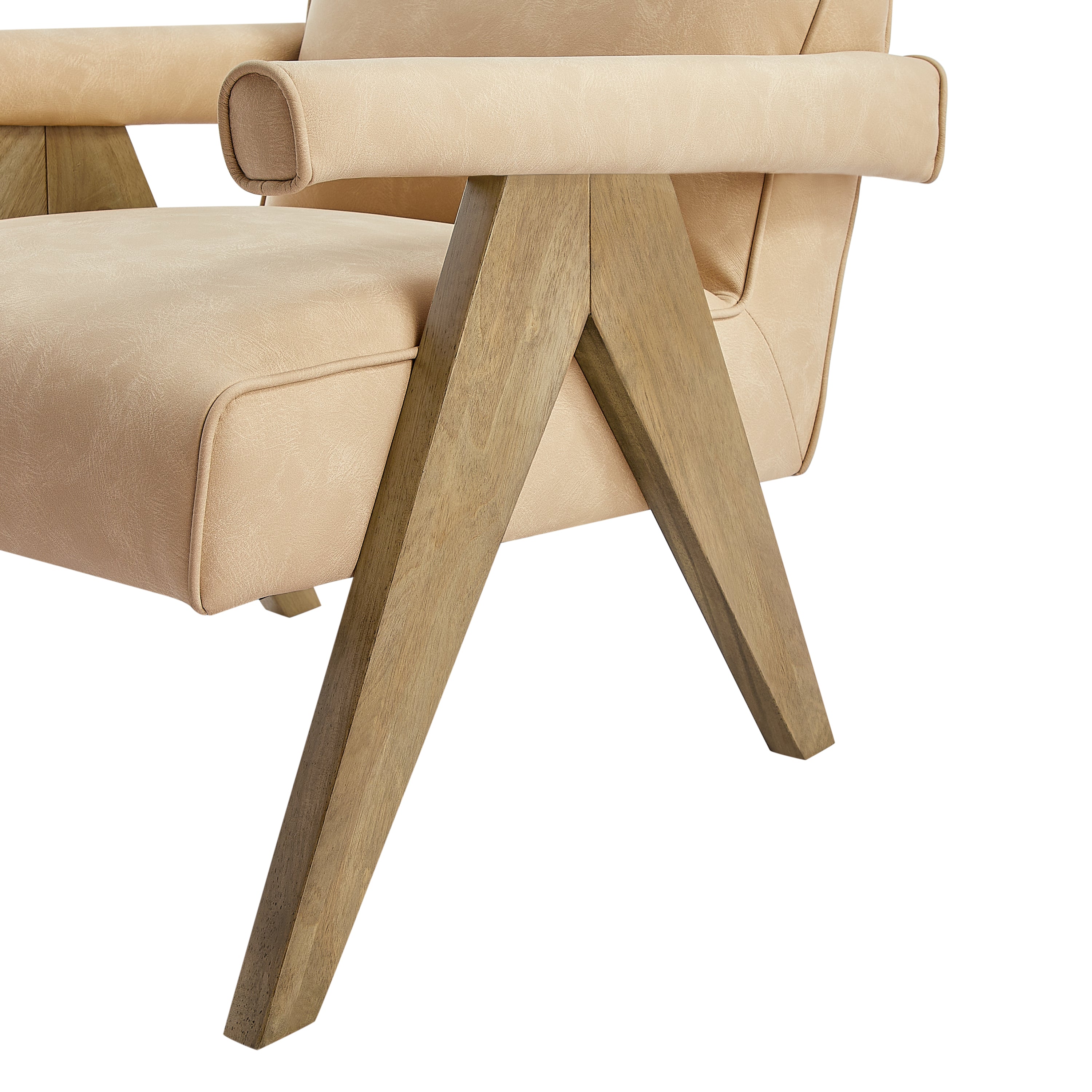 Nessi Modern Faux Leather Arm Chair in Sand with A-Frame Wood Legs Accent Chair