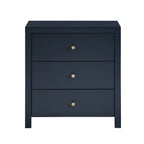 Nevarre 3-Drawer Nightstand in Midnight Blue with Brushed Gold Knobs, Wood and Synthetic Wood Construction